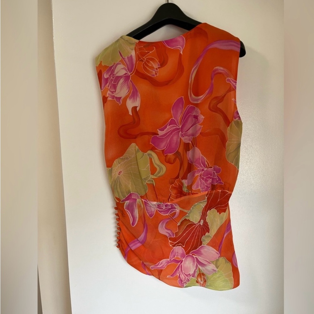 Emanuel Ungaro orange floral silk sleeveless SS 2004 top FR size 42 US size L - Picture 2 of 8